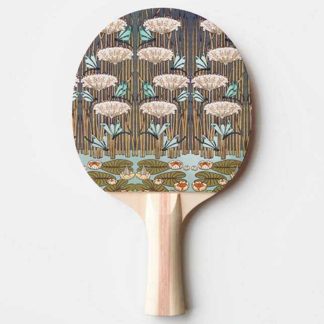Dragonflies Water Lilies Marsh Art Nouveau Ping Pong Paddle (Front)
