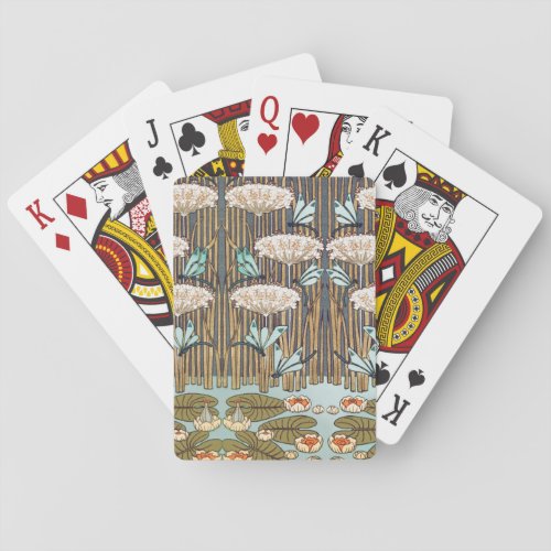 Dragonflies Water Lilies Marsh Art Nouveau Poker Cards