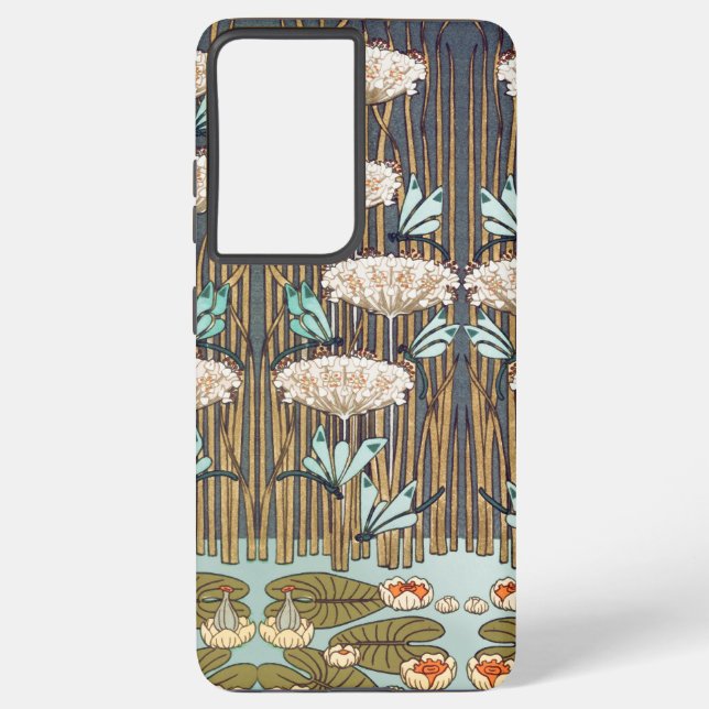 Dragonflies Water Lilies Marsh Art Nouveau Samsung Galaxy Case (Back)