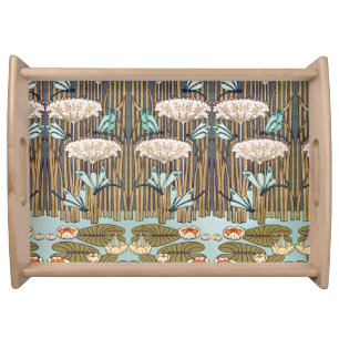 Dragonflies Water Lilies Marsh Art Nouveau Serving Tray