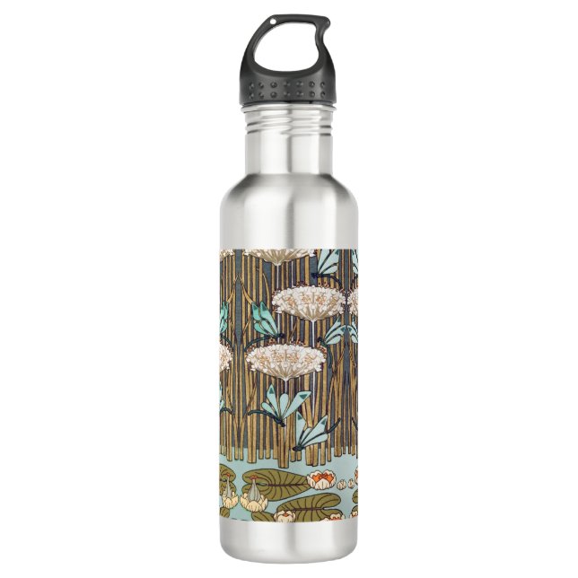Dragonflies Water Lilies Marsh Art Nouveau Stainless Steel Water Bottle (Front)