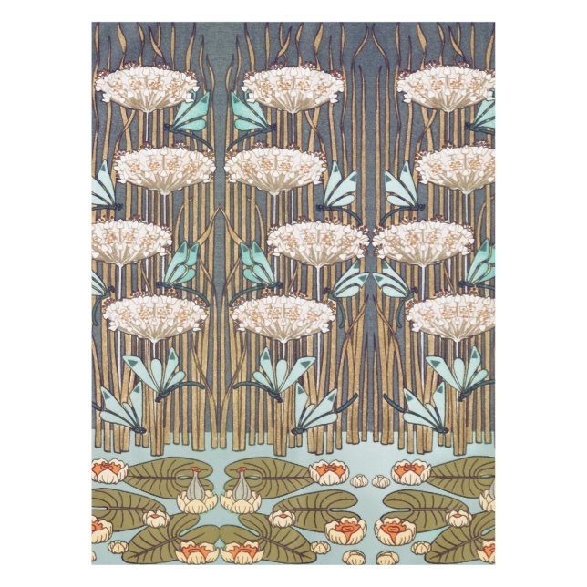 Dragonflies Water Lilies Marsh Art Nouveau Tablecloth (Front)