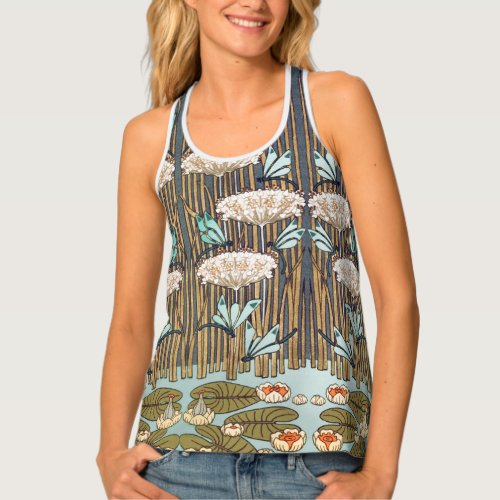 Dragonflies Water Lilies Marsh Art Nouveau Tank Top