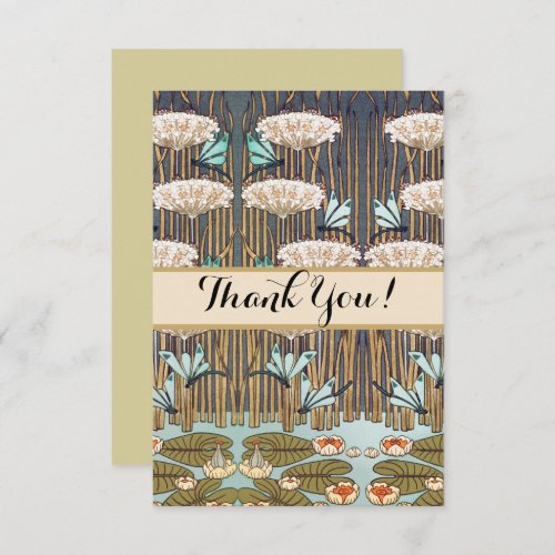 Dragonflies Water Lilies Marsh Art Nouveau Thank You Card
