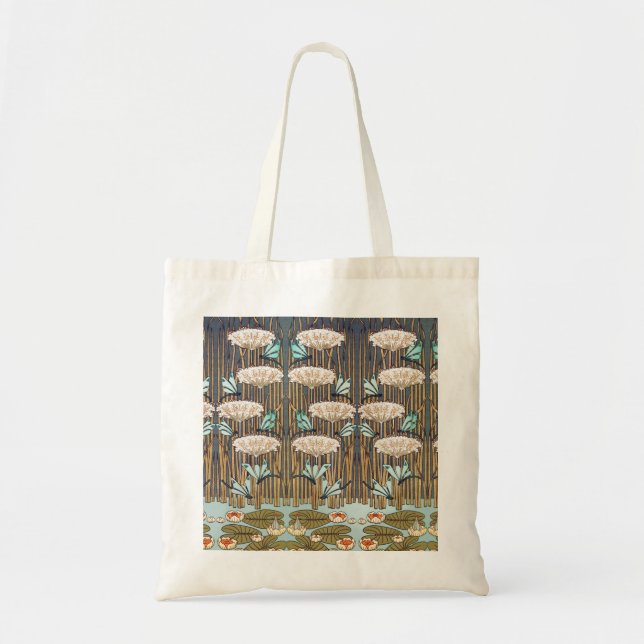 Dragonflies Water Lilies Marsh Art Nouveau Tote Bag (Front)