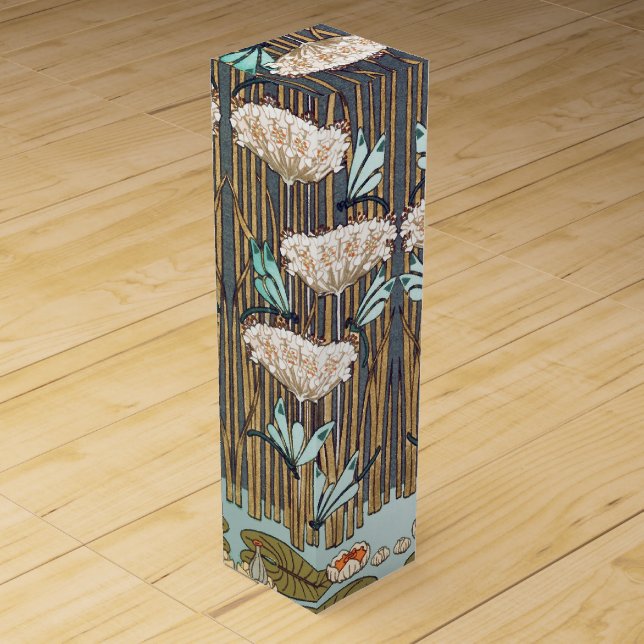 Dragonflies Water Lilies Marsh Art Nouveau Wine Box (Front)