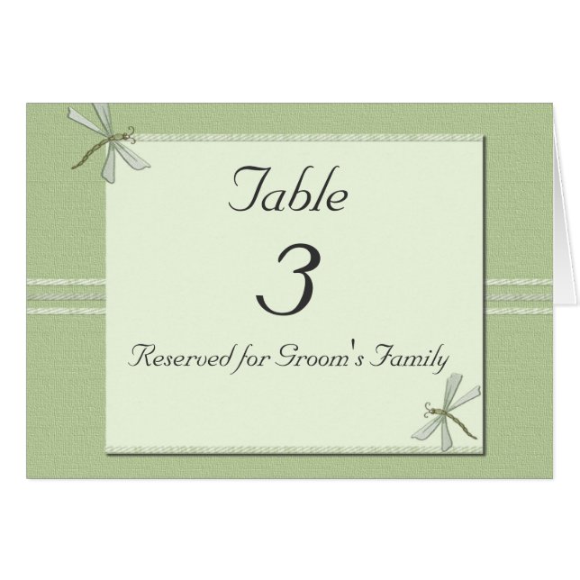 Dragonflies Wedding Table Number Card (Front Horizontal)