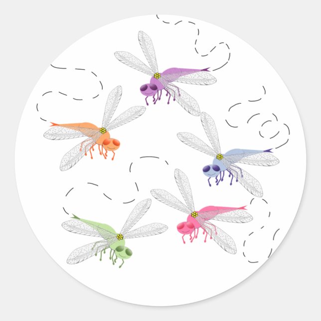 Dragonflies Whimsical Cartoon Art Classic Round Sticker (Front)