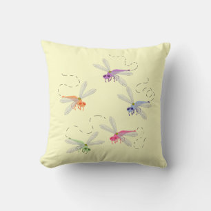 Dragonflies Whimsical Cartoon Art Throw Pillow