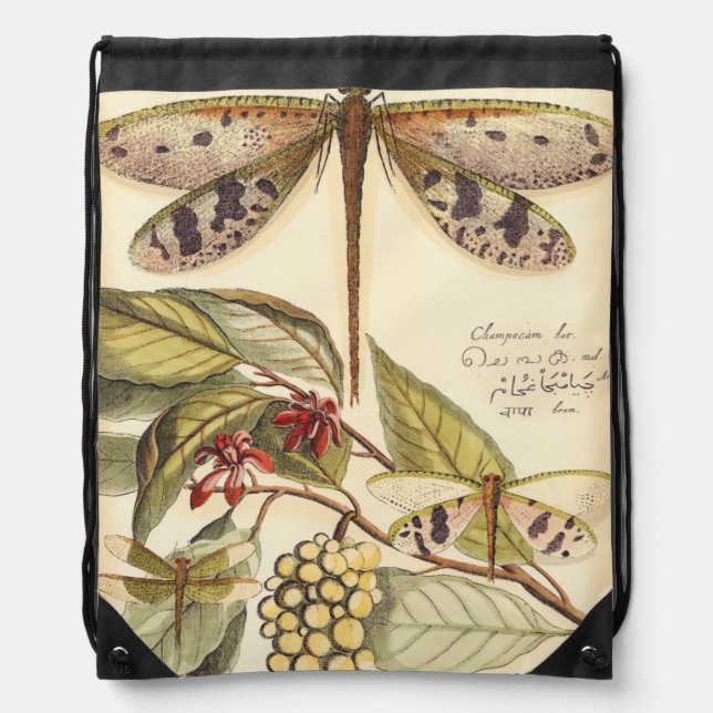 Dragonflies with Leaves and Fruit Drawstring Bag (Front)