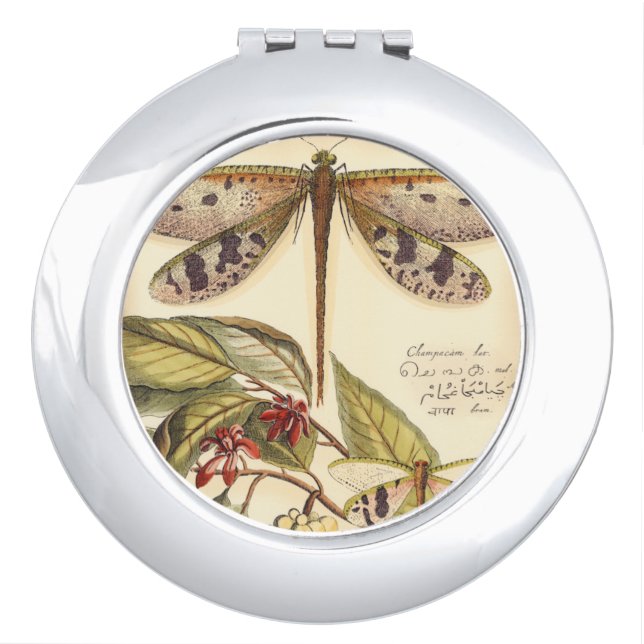 Dragonflies with Leaves and Fruit Mirror For Makeup (Front)
