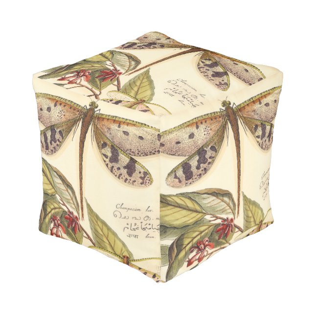 Dragonflies with Leaves and Fruit Pouf (Angled Front)