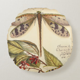 Dragonflies with Leaves and Fruit Round Pillow