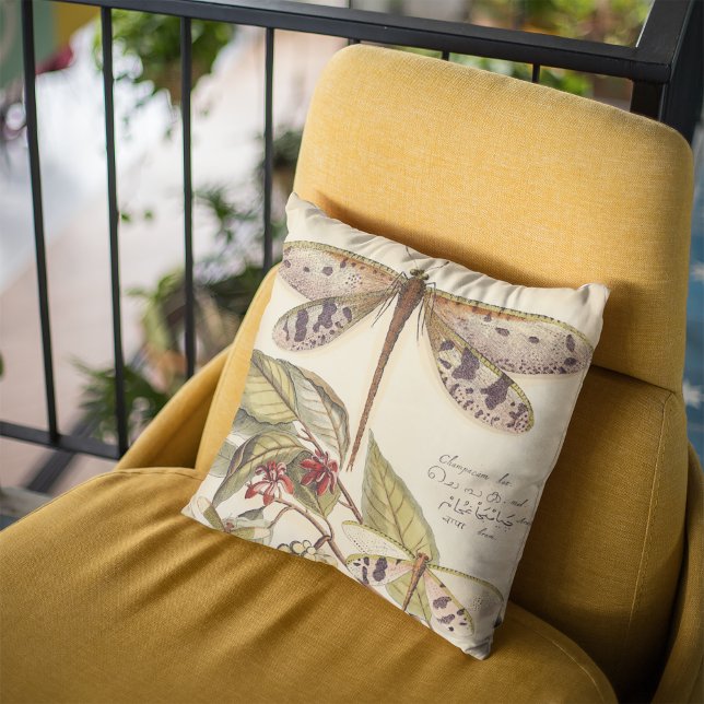Dragonflies with Leaves and Fruit Throw Pillow (Creator Uploaded)