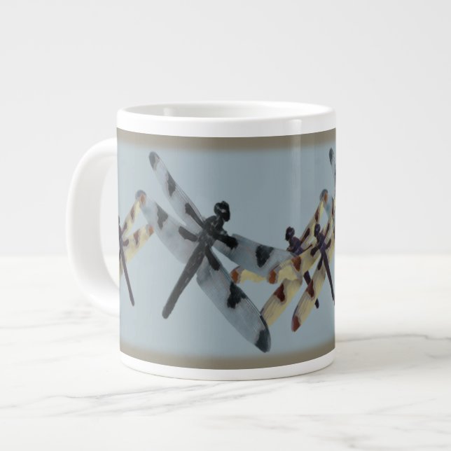 Dragonflies with yellow/blue/brown giant coffee mug (Front Left)