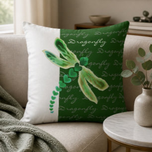Dragonfly 20"x20" Green & White Throw Pillow