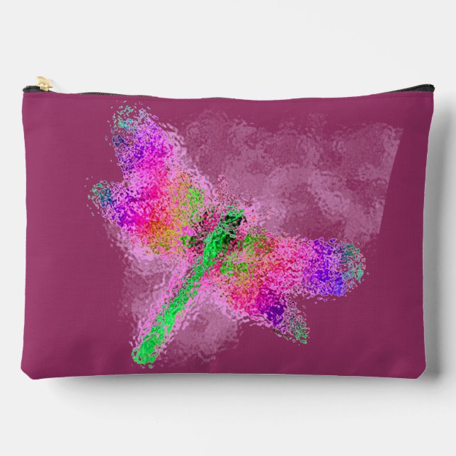 Dragonfly Abstract Art Pink Accessory Pouch (Front)