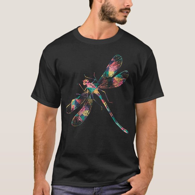 Dragonfly Abstract Color Summer Swarm Nymph Lover  T-Shirt (Front)