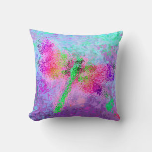 Dragonfly Abstract Digital Art Pink Throw Pillow