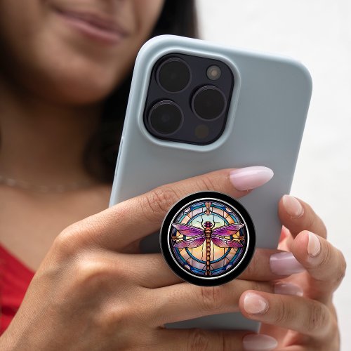 Dragonfly Abstract Stained Glass Effect PopSocket