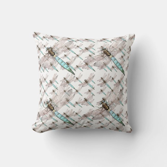 Dragonfly Air Force on White Throw Pillow (Front)