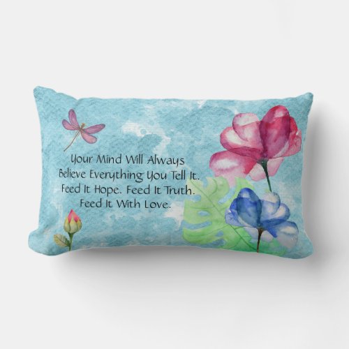 Dragonfly And Floral Watercolor Wash Lumbar Pillow