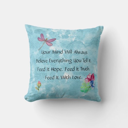 Dragonfly And Floral Watercolor Wash Throw Pillow