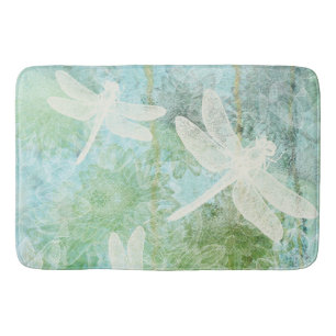 Dragonfly And Flower Pattern Bath Mat