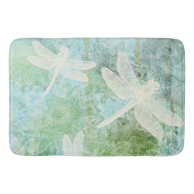 Dragonfly And Flower Pattern Bath Mat (Front)