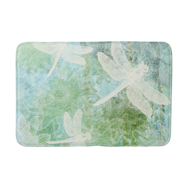Dragonfly And Flower Pattern Bath Mat (Front)