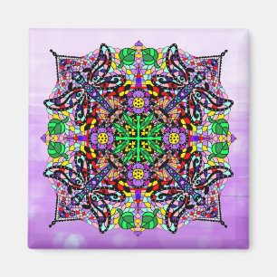 Dragonfly and Flower Themed Purple Colorful Magnet