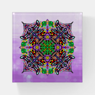 Dragonfly and Flower Themed Purple Colorful Paperweight