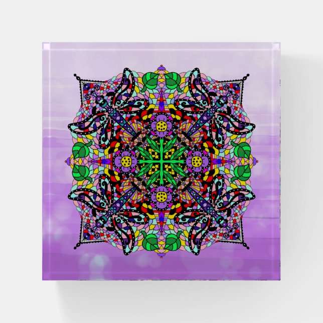 Dragonfly and Flower Themed Purple Colorful  Paperweight (Front)