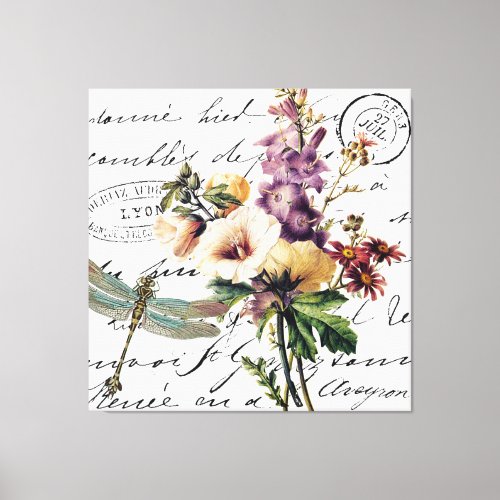 Dragonfly and flowers canvas print