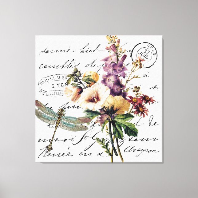 Dragonfly and flowers canvas print (Front)