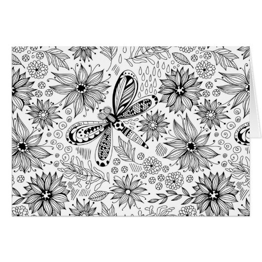 Dragonfly and flowers doodle (Front Horizontal)