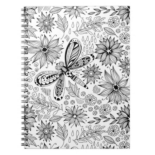 Dragonfly and flowers doodle notebook