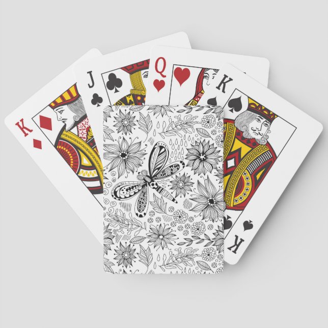 Dragonfly and flowers doodle poker cards (Back)