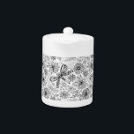 Dragonfly and flowers doodle teapot<br><div class="desc">Dragonfly and flowers doodle pattern design</div>