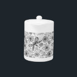 Dragonfly and flowers doodle teapot<br><div class="desc">Dragonfly and flowers doodle pattern design</div>