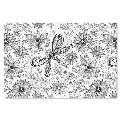 Dragonfly and flowers doodle tissue paper
