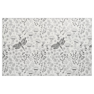 Dragonfly and flowers fabric