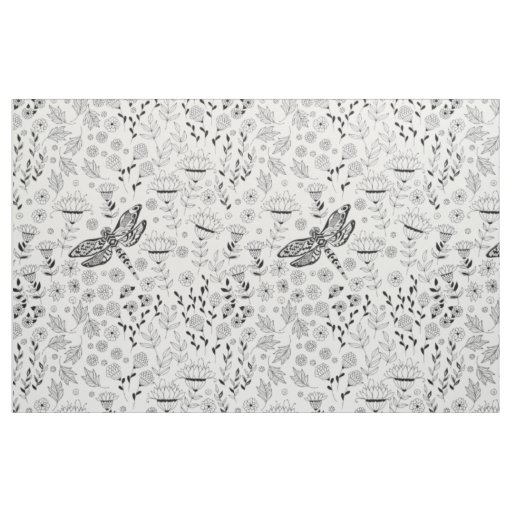 Dragonfly and flowers fabric