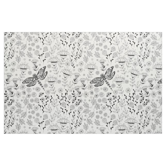 Dragonfly and flowers fabric (Fat Quarter)