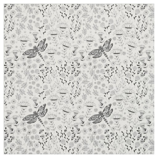 Dragonfly and flowers fabric