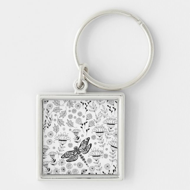 Dragonfly and flowers keychain (Front)