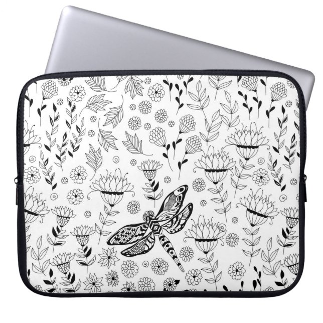 Dragonfly and flowers laptop sleeve (Front)