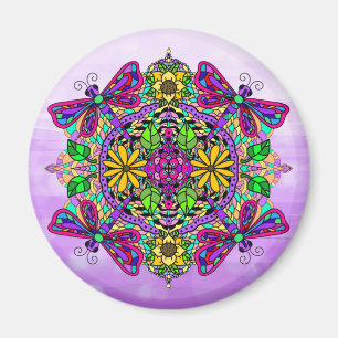 Dragonfly and Flowers Mandala Magnet