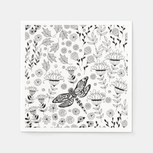 Dragonfly and flowers napkins