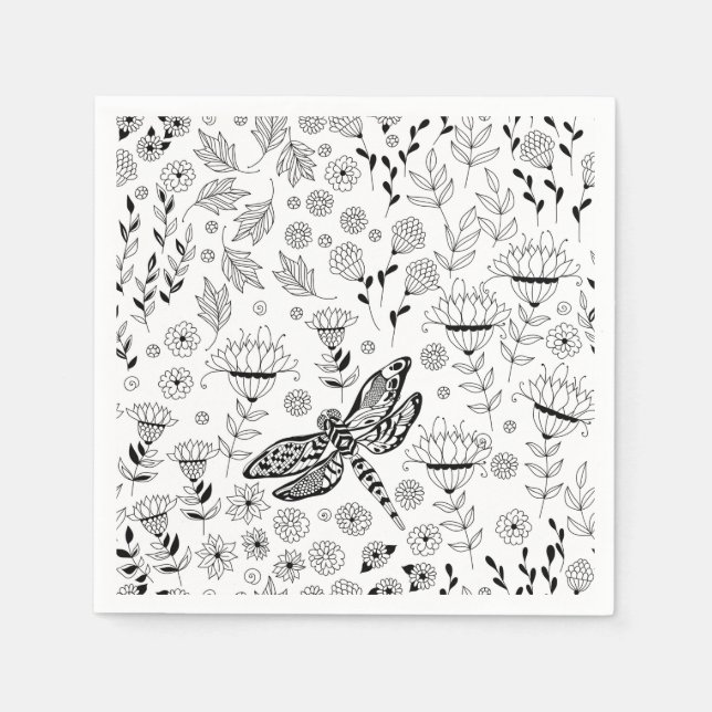 Dragonfly and flowers napkins (Front)